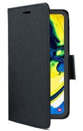 Кожен калъф тефтер със стойка и клипс FLEXI Fancy за Samsung Galaxy A80 A805F черен